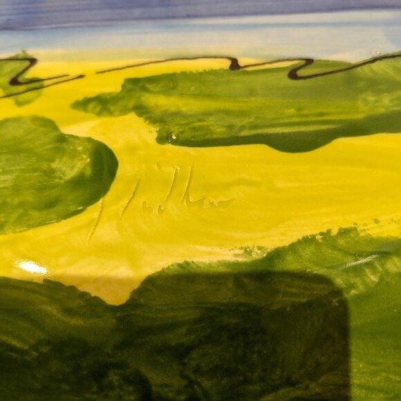 Hand-Painted Decorative Plate – Double-Sided Art – Mountain, River & Poppies - Picture 5 of 5